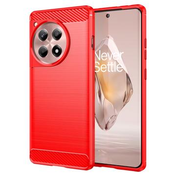 Coque OnePlus 12R/Ace 3 en TPU Brossé - Fibre de Carbone - Rouge