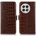 Étui Portefeuille OnePlus 13 en Cuir avec RFID - Série Crocodile - Marron