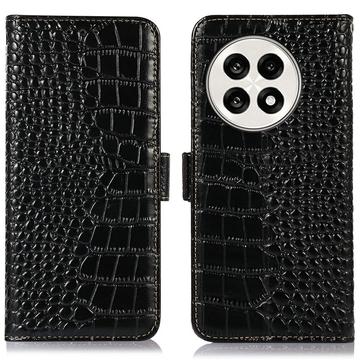 Étui Portefeuille OnePlus Ace 5/5 Pro/13R en Cuir avec RFID - Série Crocodile - Noir