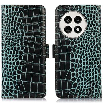 Étui Portefeuille OnePlus Ace 5/5 Pro/13R en Cuir avec RFID - Série Crocodile - Vert