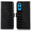 Étui Portefeuille OnePlus Nord CE4 Lite/Oppo K12x en Cuir avec RFID - Série Crocodile - Noir