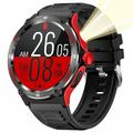 Montre intelligente KT76 étanche pour l'extérieur avec boussole, lampe de poche - 1.53" - Rouge / Noir