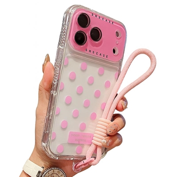 Coque PC/TPU iPhone 17 Pro avec film pour objectif et sangle - Polka Dot - Rose