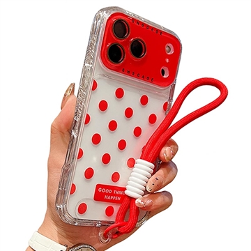 Coque PC/TPU iPhone 17 Pro avec film pour objectif et sangle - Polka Dot - Rouge