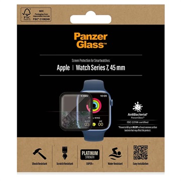Protecteur d\'Écran Apple Watch Series 9/8/7 PanzerGlass AntiBacterial - 45mm