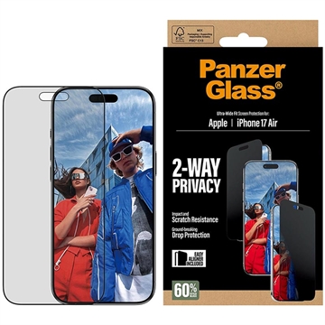 Protecteur d\'écran confidentialité iPhone Air PanzerGlass Ultra-Wide Fit EasyAligner 2-Way - 9H - Bord noir