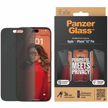 Protecteur d\'Écran iPhone 15 Pro PanzerGlass Ultra-Wide Fit Privacy EasyAligner - Bord Noir