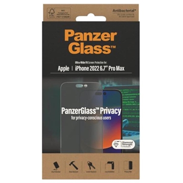 Protecteur d\'Écran iPhone 14 Pro Max PanzerGlass Ultra-Wide Fit Privacy - Noir