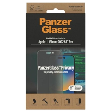 Protecteur d\'Écran iPhone 14 Pro PanzerGlass Ultra-Wide Fit Privacy - Noir