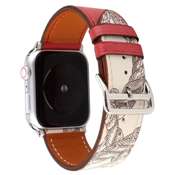 Bracelet Apple Watch Series 9/8/SE (2022)/7/SE/6/5/4/3/2/1 en Cuir à Motif - 41mm/40mm/38mm - Rouge
