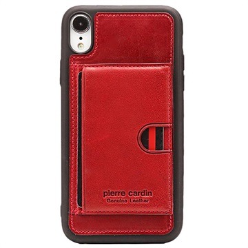 Coque iPhone XR TPU Revêtue de Cuir avec Béquille Pierre Cardin - Rouge