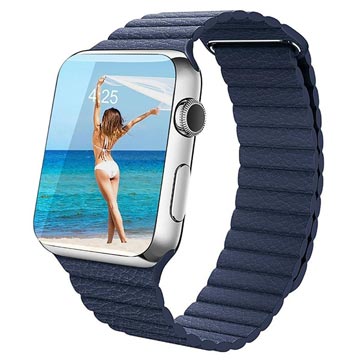 Bracelet Apple Watch Series Ultra 2/Ultra/9/8/SE (2022)/7/SE/6/5/4/3/2/1 en Cuir Premium - 49mm/45mm/44mm/42mm - Bleu