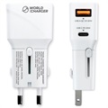 Adaptateur de Voyage Mondial avec USB-C, USB-A Prio Fast Charge - 20W - Blanc