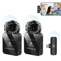 Ensemble de deux microphones cravates sans fil Puluz PU648B avec récepteur Type-C - 2 pièces - Noir