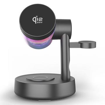 QI2.2 Station de recharge magnétique sans fil 25W avec haut-parleur Bluetooth et RGB - Noir