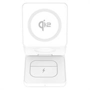 Chargeur sans fil magnétique pliable Qi2 15W 3-en-1 - Blanc