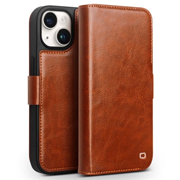 Etui Portefeuille iPhone 15 Plus en Cuir Qialino Classic - Marron Clair