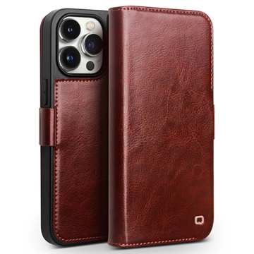 Etui Portefeuille iPhone 15 Pro Max en Cuir Qialino Classic - Dunkelbraun