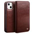 Étui Portefeuille iPhone 14 Plus en Cuir Qialino Classic - Marron