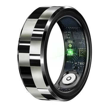 Bague intelligente R9 Premium en acier inoxydable avec étui de chargement - Taille : 9/18.9mm - Noir