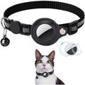 Collier réfléchissant pour animaux de compagnie avec support AirTag et cloche - chats et petits chiens - noir