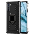 Coque OnePlus Nord en TPU Renforcée avec Porte-Anneau - Fibre de Carbone - Noire