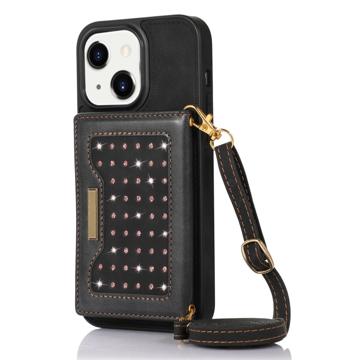 Coque iPhone 14 Plus avec Portefeuille Rhinestone Decor