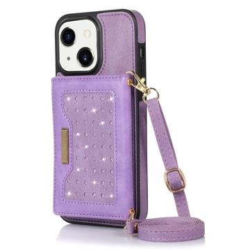 Coque iPhone 14 Plus avec Portefeuille Rhinestone Decor - Violete