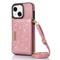 Coque iPhone 14 Plus avec Portefeuille Rhinestone Decor - Rose Doré