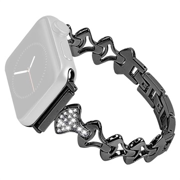 Bracelet Apple Watch Ultra 2/Ultra/9/8/SE (2022)/7/SE/6/5/4/3/2/1 en Forme d\'Éventail en Strass - 49mm/45mm/44mm/42mm - Noir