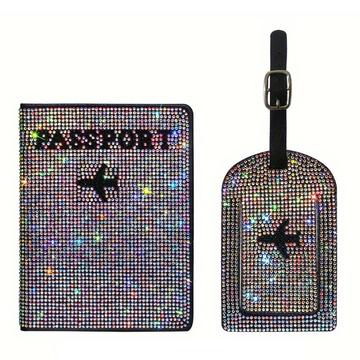 Porte-passeport et étiquette de bagage en strass - coloré