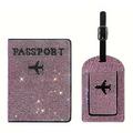 Porte-passeport et étiquette de bagage en strass - rose