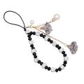 Bracelet de téléphone avec breloques en forme de rose et perles de cristal - Noir