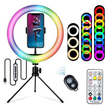 S26-RGB 10" Anneau lumineux LED RGB, lumière de remplissage pour photographie Selfie, avec support de téléphone et trépied (lumière d\'appoint pour la photographie de selfie avec support de téléphone et trépied)