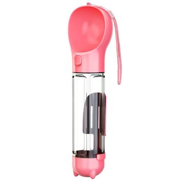 SH-01 Bouteille d\'eau portable multifonctionnelle pour chien avec distributeur de sacs à crottes - Rose