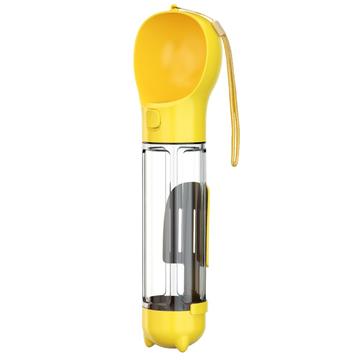 SH-01 Bouteille d\'eau portable multifonctionnelle pour chien avec distributeur de sacs à crottes - Jaune