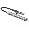 SVT02 Pour iPhone+Adaptateur Hub Type-C à 2 Ports Type-C+USB+2 Fentes pour Lecteur de Cartes - Argent