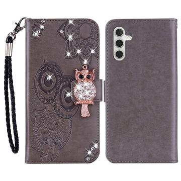 Etui Samsung Galaxy A15 Owl Rhinestone - Gris