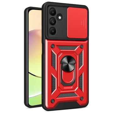 Coque Hybride Samsung Galaxy A15 à Anneau Rotatif avec Protection pour Appareil Photo - Rouge