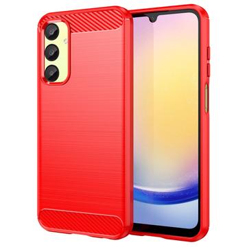 Coque Samsung Galaxy A25 en TPU Brossé - Fibre de Carbone - Rouge