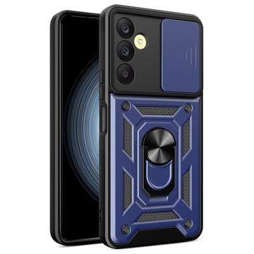 Coque Hybride Samsung Galaxy A25 à Anneau Rotatif avec Protection pour Appareil Photo - Bleue