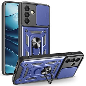 Coque Hybride Samsung Galaxy A26 à Anneau Rotatif avec Protection pour Appareil Photo - Bleue