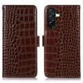 Étui Portefeuille Samsung Galaxy A27 en Cuir avec RFID - Série Crocodile - Marron