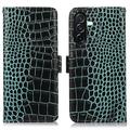 Étui Portefeuille Samsung Galaxy A27 en Cuir avec RFID - Série Crocodile - Vert