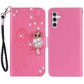 Etui Samsung Galaxy A35 Owl Rhinestone - Rose Vif