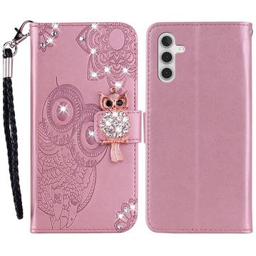 Etui Samsung Galaxy A35 Owl Rhinestone - Rose Doré