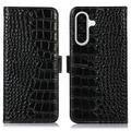 Étui Portefeuille Samsung Galaxy A36 en Cuir avec RFID - Série Crocodile - Noir