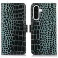 Étui Portefeuille Samsung Galaxy A36 en Cuir avec RFID - Série Crocodile - Vert