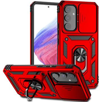 Coque Hybride Samsung Galaxy A54 5G à Anneau Rotatif avec Protection pour Appareil Photo - Rouge