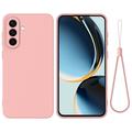Coque Samsung Galaxy A57 en silicone liquide avec dragonne - Rose
